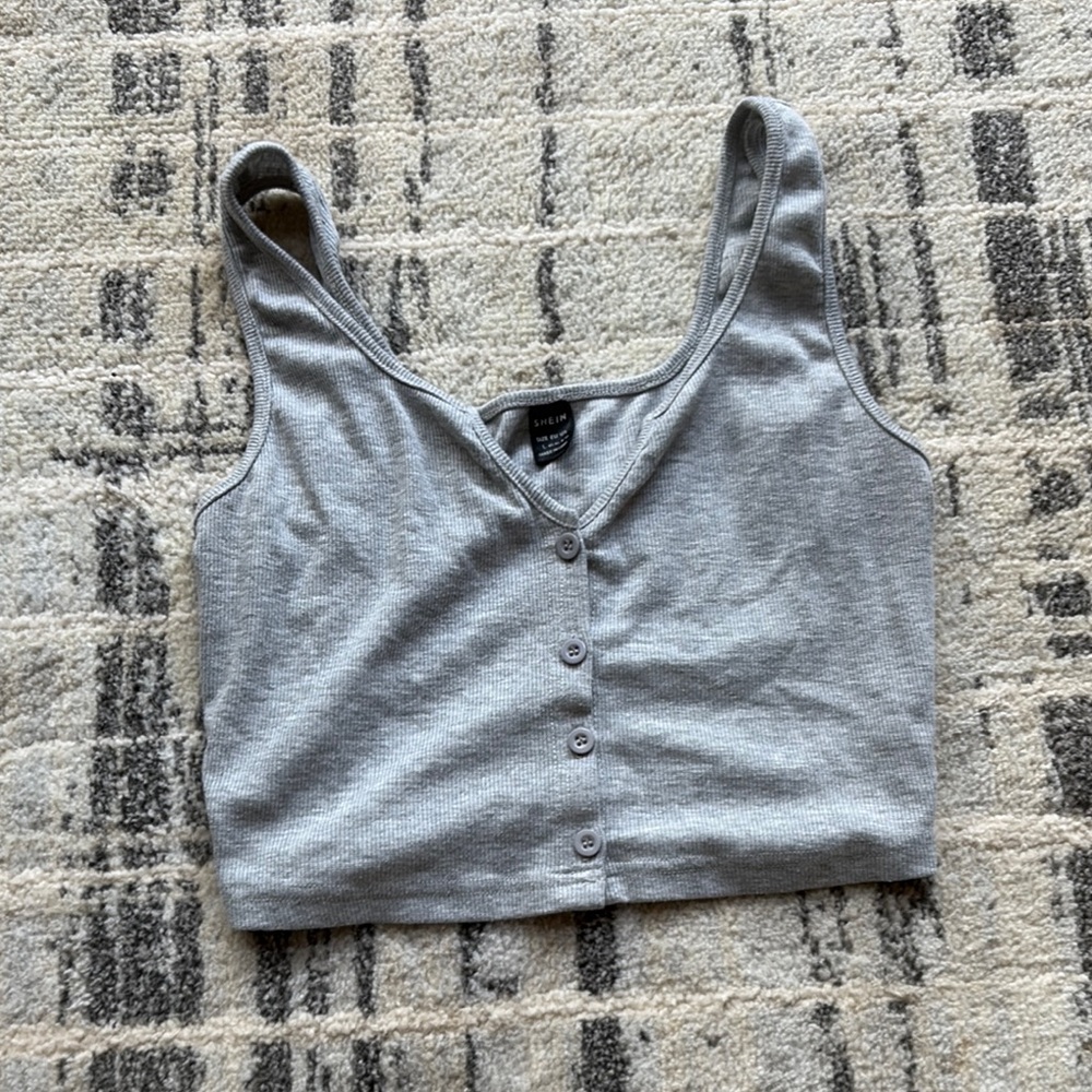 SHEIN Gray Sleeveless Buttoned Crop Top